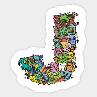 Alphabet Monster Doodle Letter J Monogram Sticker